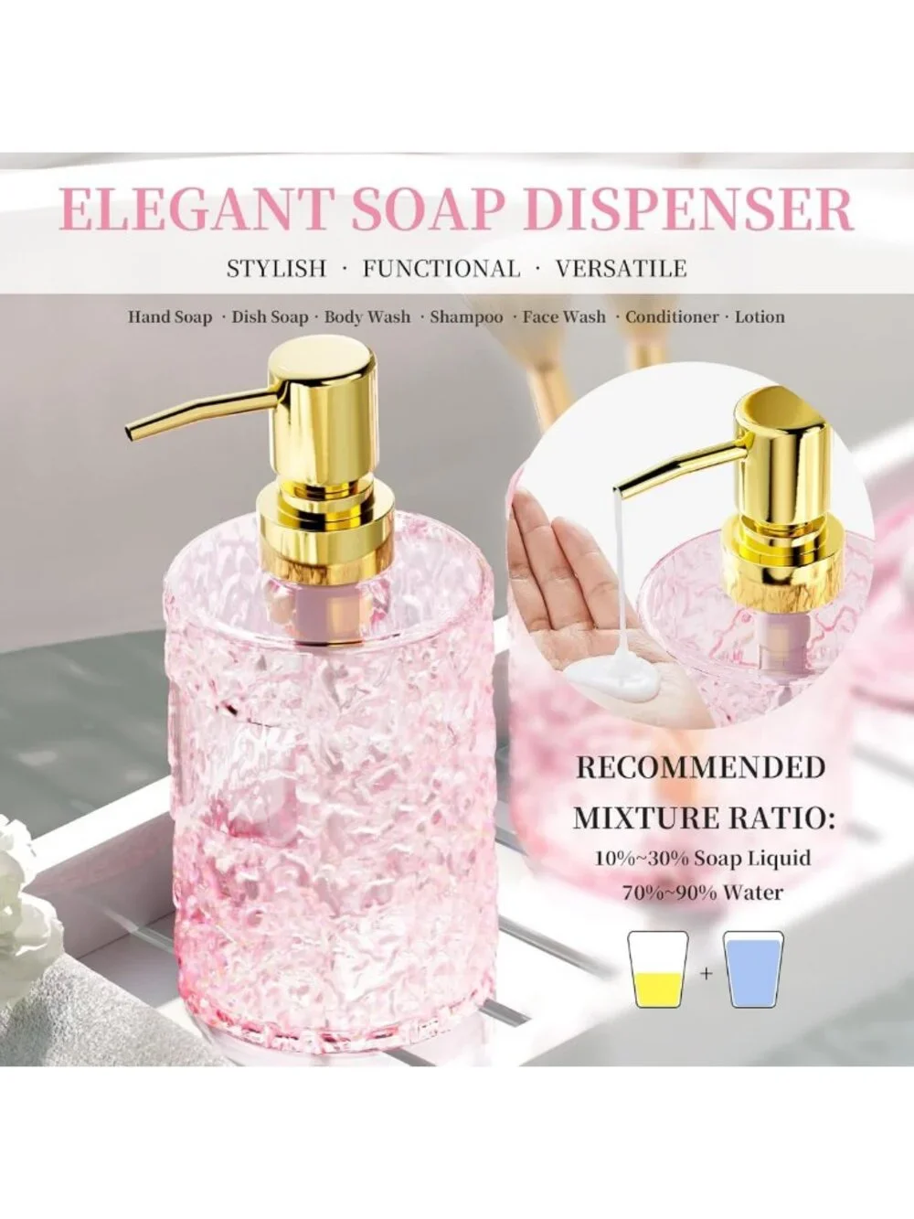 Chic Pink Bathroom Accessories Set, 5-Piece Glass & Acrylic Decor for Sink